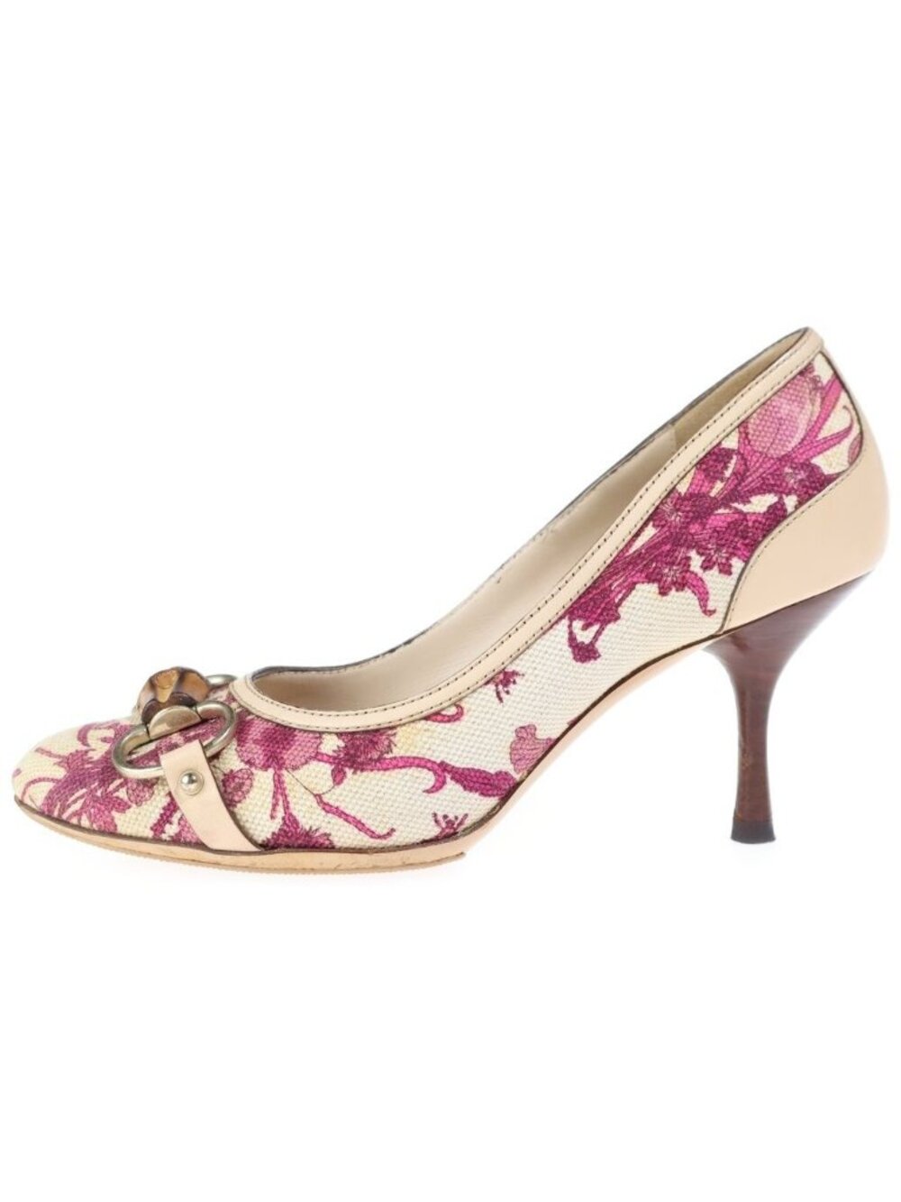 Gucci Horse Bit Flower Pattern Pumps Horsebit Floral Beige Heels